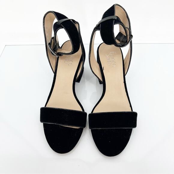 Franco Sarto Marcy3 Velvet Ankle Strap Heeled Sandals 9 Black - Picture 2 of 9